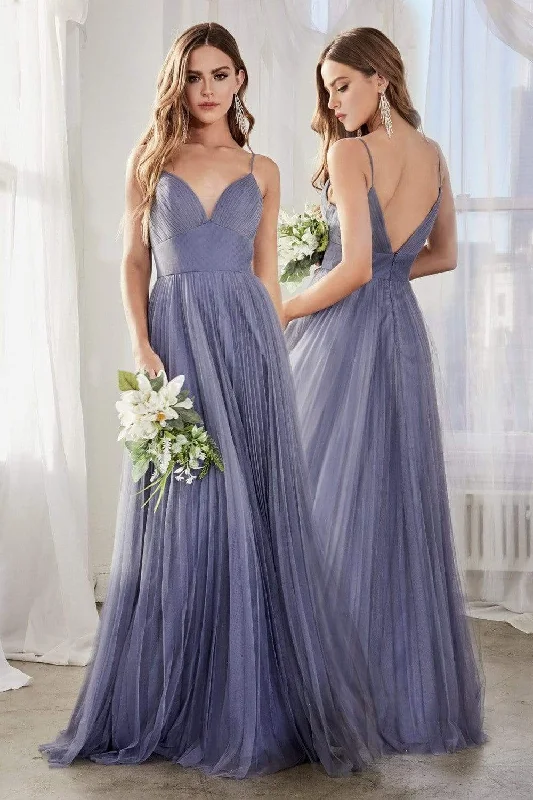 Plus size dresses with tie waists adjust perfectly -Cinderella Divine - CD184 Sleeveless Pleated Tulle A-Line Gown