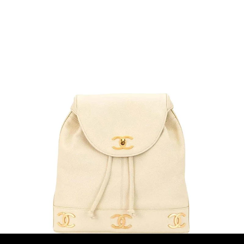 Kids’ character backpack for fun school days -Chanel Vintage 90’s Beige Cream Triple CC Backpack