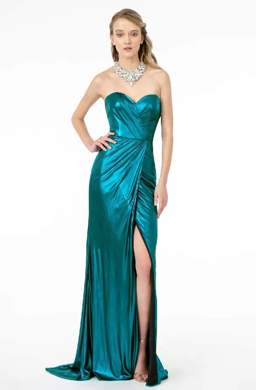 Plus size dresses with high necklines look refined -Elizabeth K - GL2894 Strapless Sweetheart High Slit Fitted Satin Gown