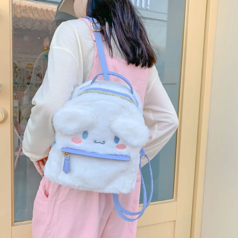 Retro canvas backpack with leather strap details -Fuzzy Melody & Cinna Backpack