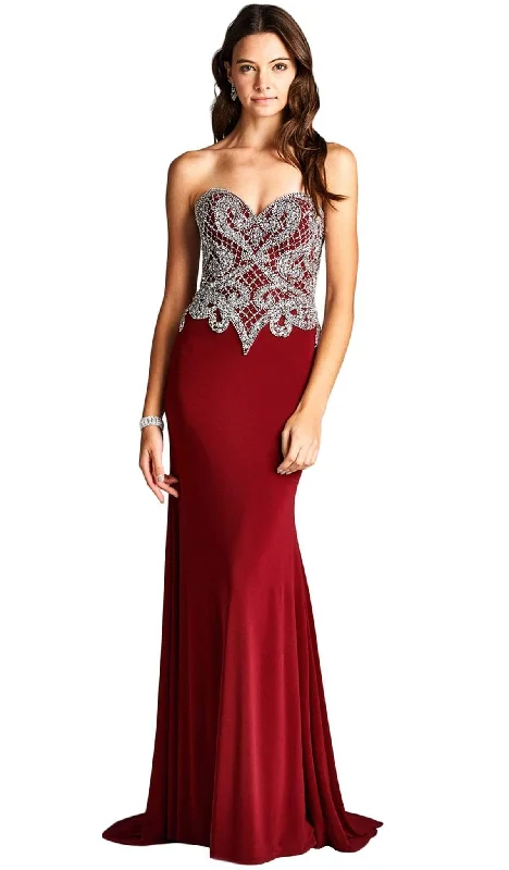 Plus size dresses with jewel tones dazzle quietly -Aspeed Design - Bedazzled Strapless Sheath Evening Dress