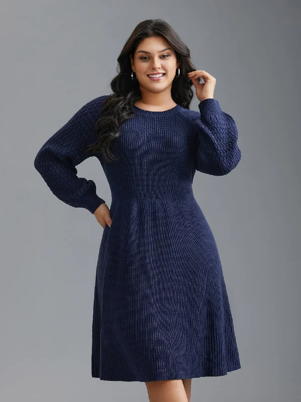 Plus size dresses for everyday wear stay tough -Plain Pit Strip Raglan Sleeve Sweater Dress