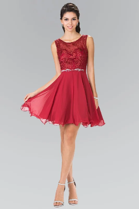 Plus size dresses with simple cuts stay timeless -Elizabeth K GS2314 Scoop Fitted Lace A-Line Cocktail Dress  - 1 pc Burgundy In Size 3XL Available