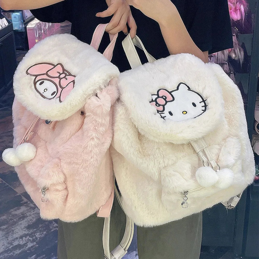 Hydration-compatible backpack for marathon running events -Fuzzy Kawaii Pompom Backpacks