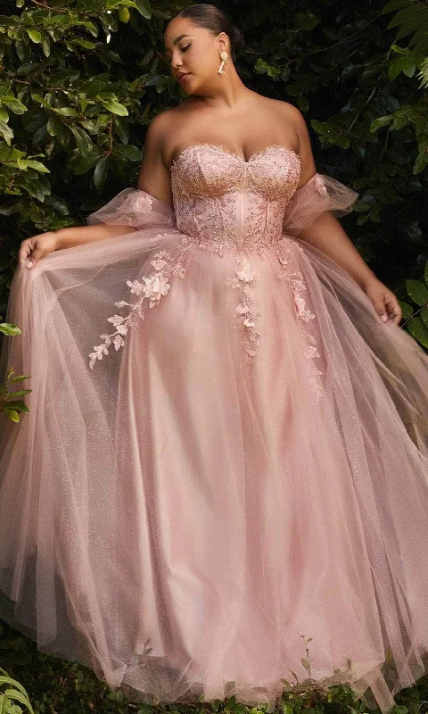 Plus size dresses featuring laser-cut details are unique -Ladivine CD0191C - Glitter Print A-line Prom Dress