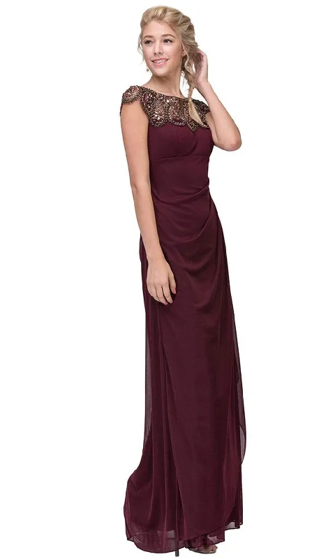 Plus size dresses with breathable layers stay airy -Eureka Fashion - Teardrop Beaded Illusion Bateau Sheath Evening Gown