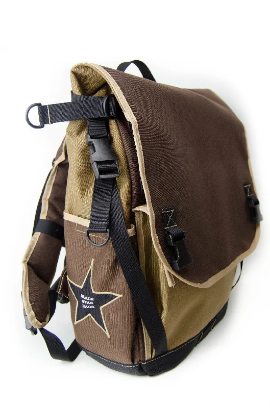 Laptop sleeve backpack for college student convenience -Coyote and Brown Flap Top Backpack