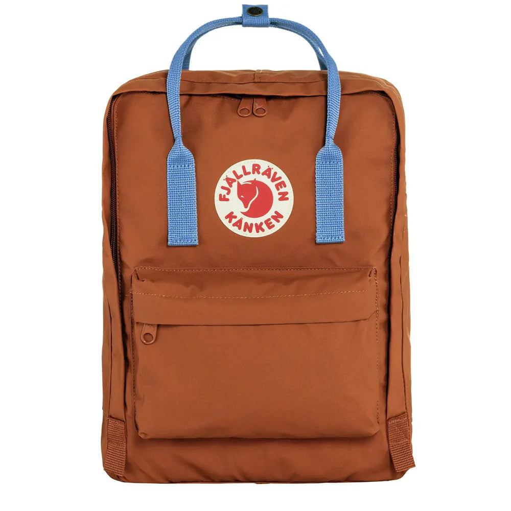 High-visibility backpack for cycling commute safety -Fjallraven Kanken Mini Backpack Terracotta Brown Ultramarine