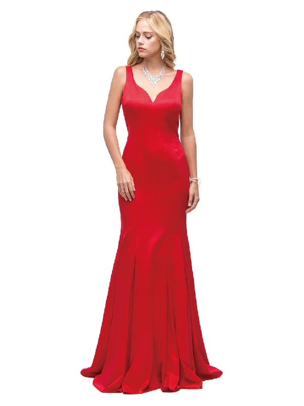 Plus size dresses for wide hips fit nicely -Dancing Queen 9638 Sleek Sleeveless Open Back Trumpet Gown 9638