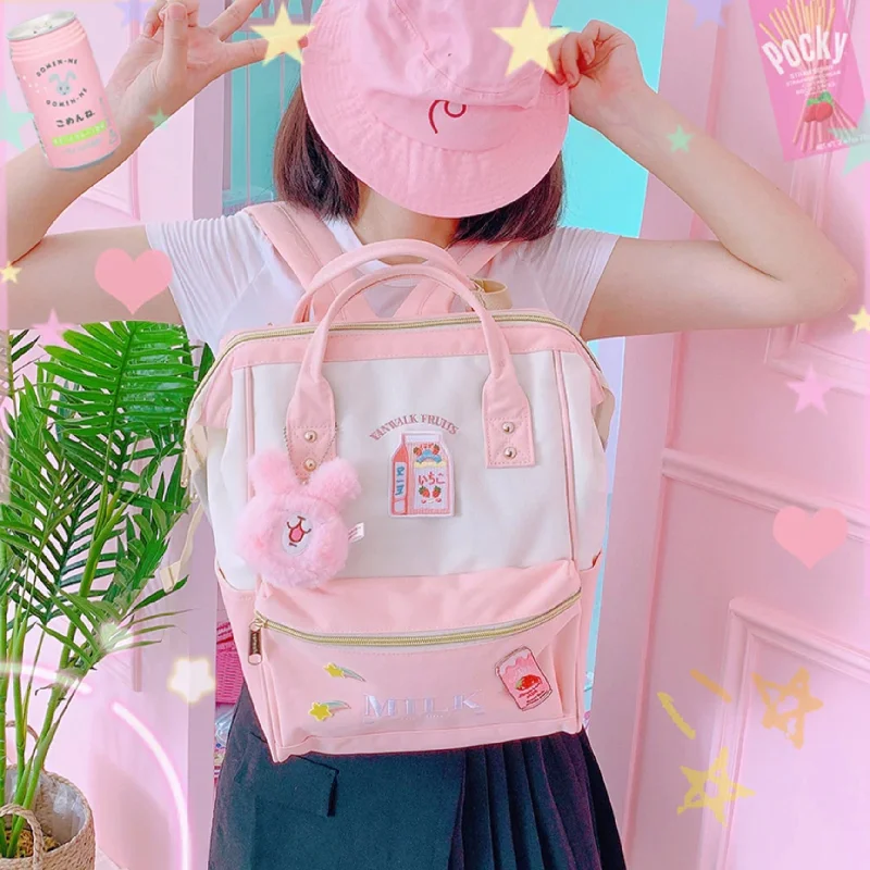 Multi-use backpack for gym and office needs -Strawberry Milk Backpack (5 Colors)