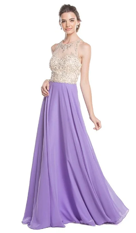 Plus size dresses featuring laser-cut details are unique -Aspeed Design - Embellished Sheet Halter A-line Prom Dress