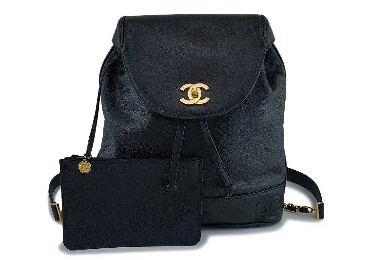 Lightweight sling backpack for one-shoulder ease -Rare Chanel Vintage Black Caviar Backpack 24k GHW