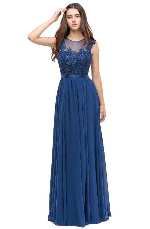 Plus size dresses for trendy vibes stay current -Eureka Fashion - 3611 Lace Illusion Neck Chiffon A-line Gown