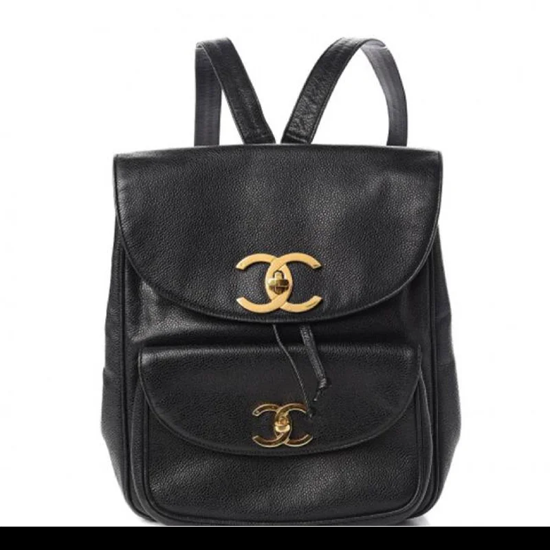 Waterproof backpack for rainy outdoor adventures -Chanel Vintage 90's Drawstring Caviar Black Leather Backpack