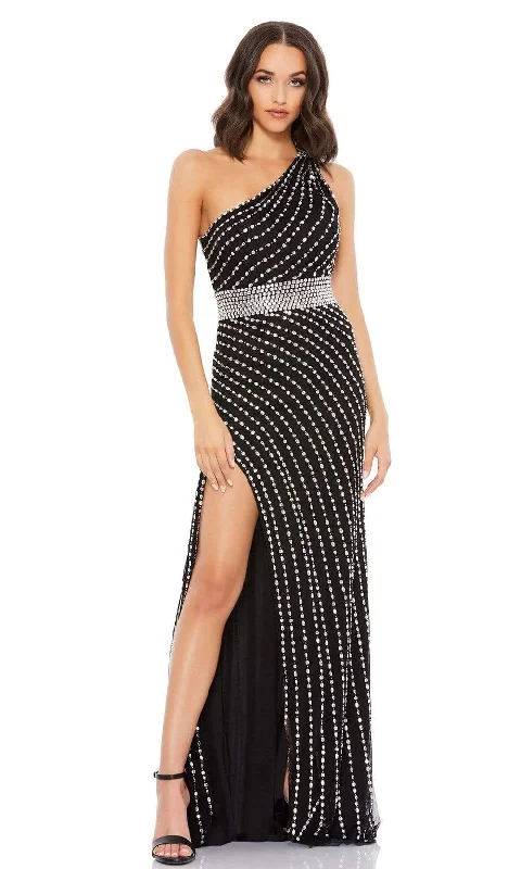 Plus size dresses featuring polka dots feel playful -Mac Duggal - 9107 Asymmetric Beaded Junior Prom Column Dress