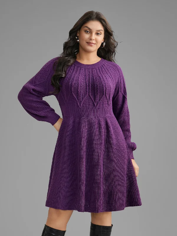 Plus size dresses featuring pleated skirts flow nicely -Cable Knit Texture Raglan Sleeve Pullover