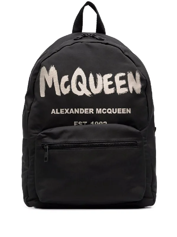 Vintage leather backpack for timeless explorer vibes -ALEXANDER MCQUEEN GRAFFITI METROPOLITAN PRINTED BACKPACK