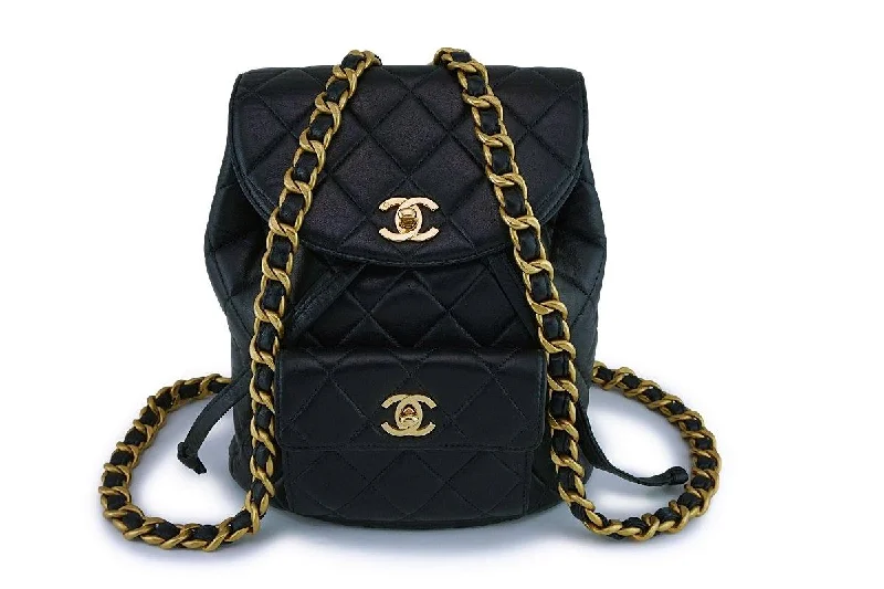 Professional backpack for corporate office essentials -Chanel Vintage Black Lambskin Classic Quilted Backpack Bag 24k GHW