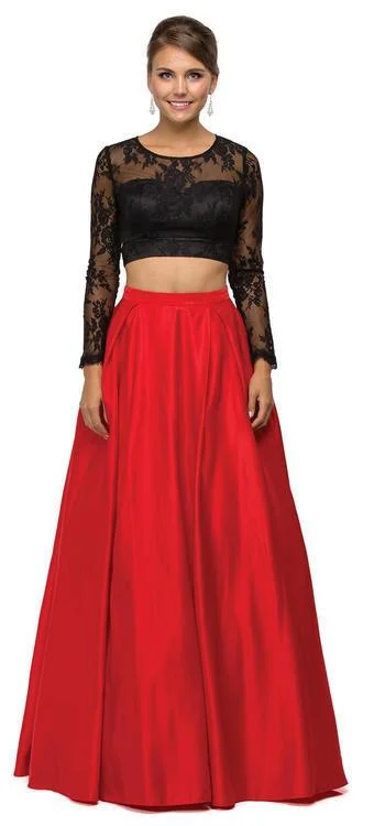 Plus size dresses for bold looks stand out -Dancing Queen Two-Piece Long-Sleeved Lace Evening Gown 9445