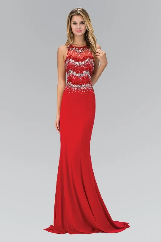 Plus size dresses with playful details add charm -Elizabeth K - GL1361 Jewel-Accented Halter Neck Gown