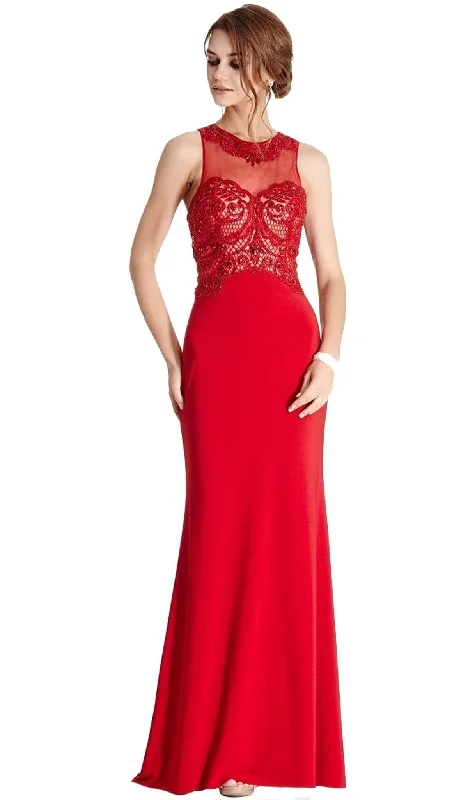 Plus size dresses with classic designs never fade -Aspeed Design - Bedazzled Jewel Neck Sheath Evening Dress