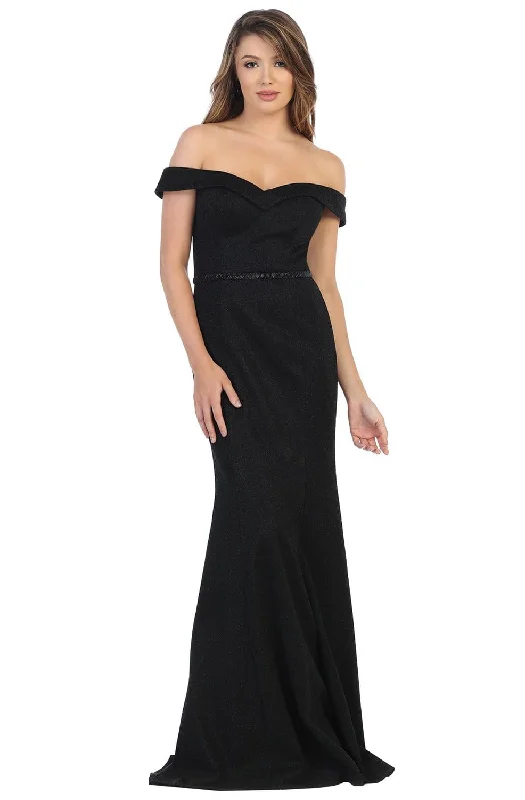 Plus size dresses featuring animal prints feel wild -May Queen - MQ1695 Glittering Off Shoulder Long Sheath Gown