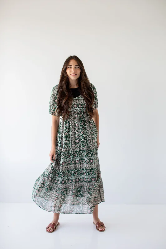 Plus size dresses with sleek designs suit all -'Medora' Oriental Garden Maxi Dress in Deep Green FINAL SALE