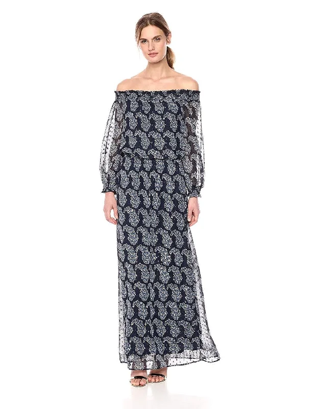 Plus size dresses for spring bloom with grace -Taylor - 9604M Off Shoulder Printed Chiffon Maxi Dress