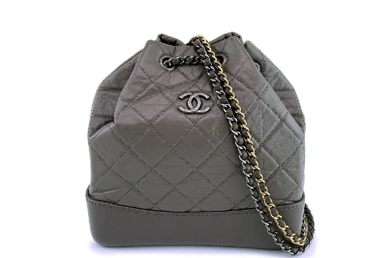 Professional backpack for corporate office essentials -New 18A Chanel Taupe Gray Small Gabrielle Backpack Bag