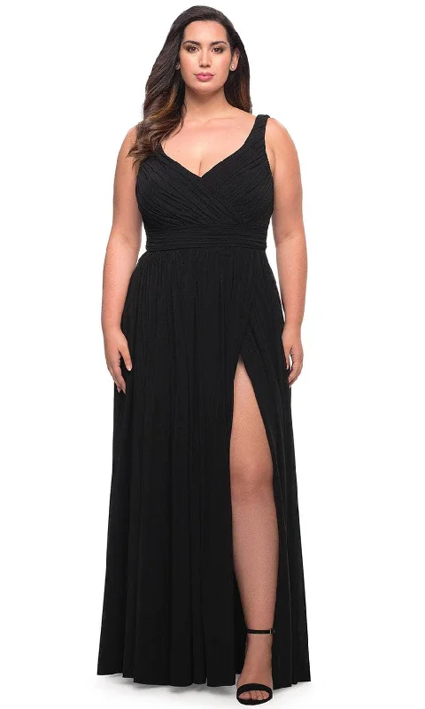 Plus size dresses featuring earthy tones are grounding -La Femme 29075 - Ruched Sleeveless Prom Gown