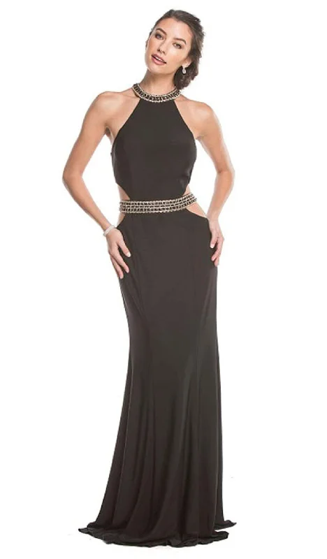 Plus size dresses with flowing skirts move freely -Aspeed Design - Bedazzled Halter Neck Prom Dress