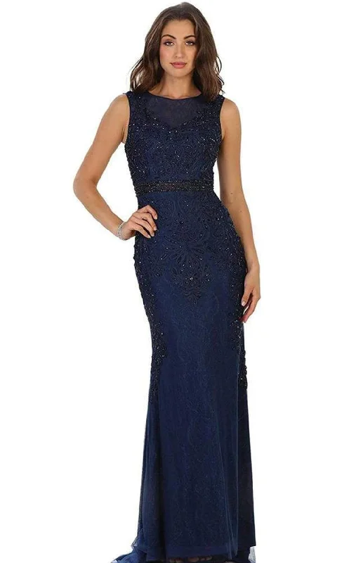 Plus size dresses with vibrant shades feel fun -May Queen - Beaded Illusion Bateau Sheath Evening Gown RQ7524