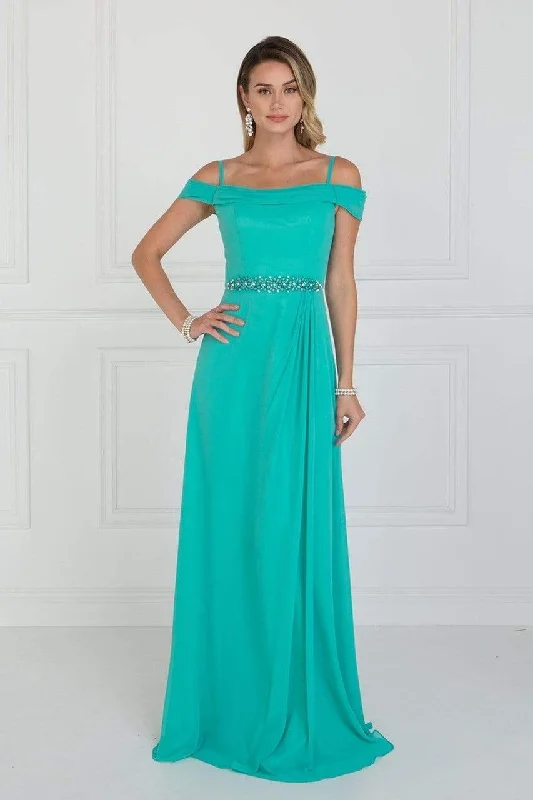 Plus size dresses featuring polka dots feel playful -Elizabeth K - GL1522 Draped Cowl Back A-Line Chiffon Gown