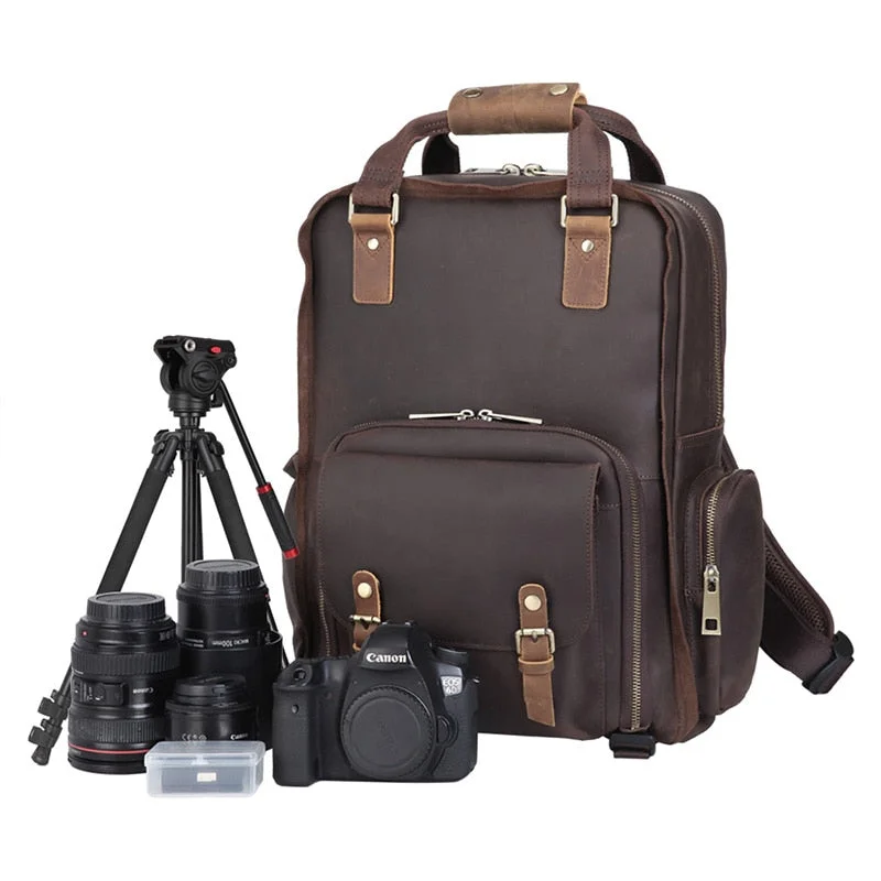 Adjustable strap backpack for custom fit comfort -The Gaetano | Large Leather Backpack Camera Bag with Tripod Holder