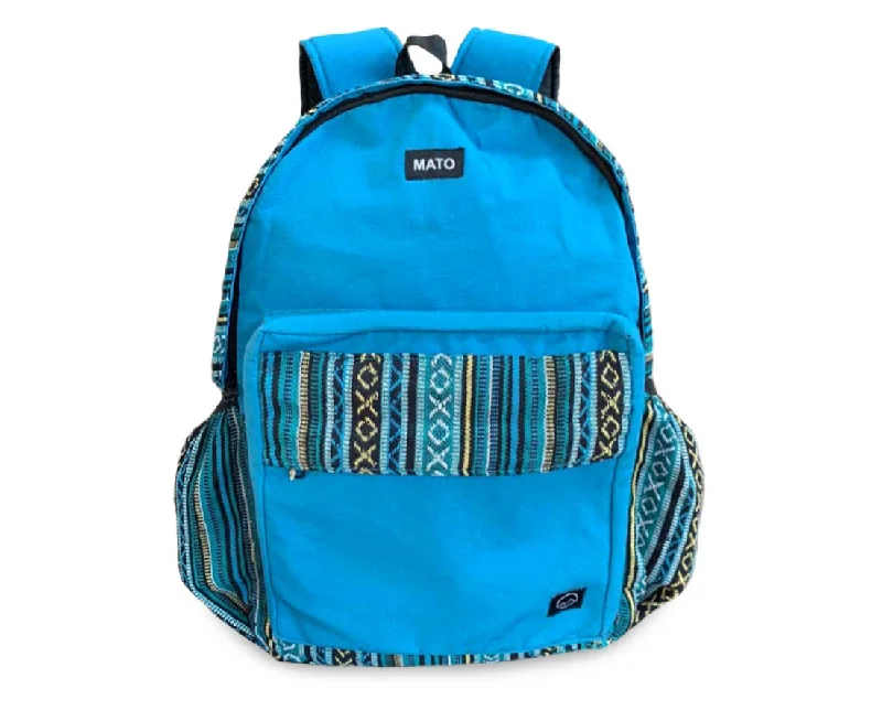 Retro canvas backpack with leather strap details -Teal Canvas Backpack