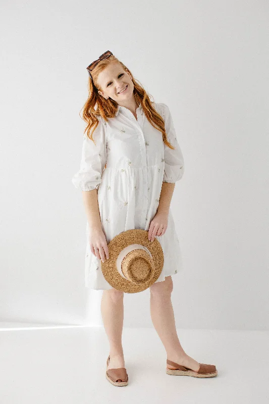 Plus size dresses with supportive linings feel great -'Gigi' Embroidered Poplin Button Up Dress in Ivory FINAL SALE