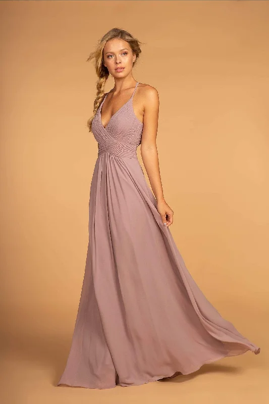 Plus size dresses for bold looks stand out -Elizabeth K - GL2609 Plunging V-Neck Pleated Bodice A-Line Gown