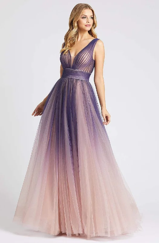 Plus size dresses with sleek finishes stay polished -Ieena Duggal - 20221I Plunging V-Neck Pleated Ombre Gown