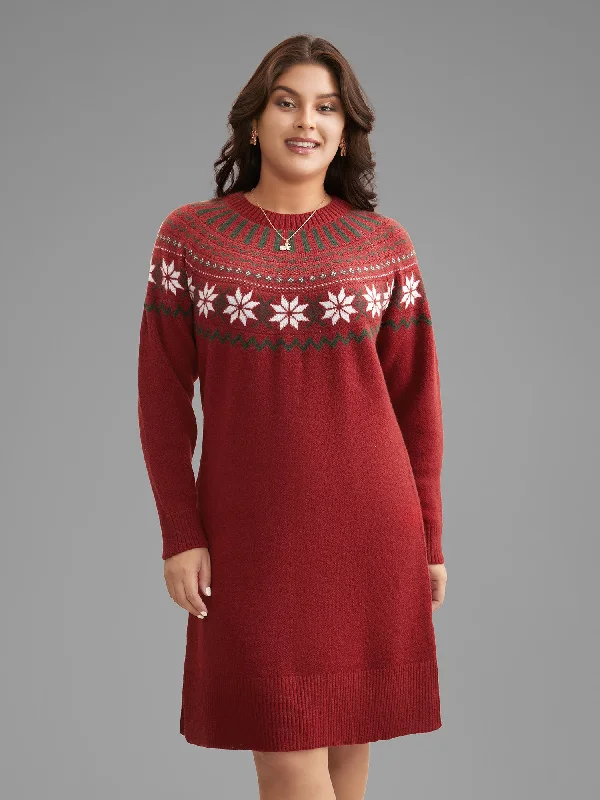 Plus size dresses featuring boho vibes are chic -Fair Isle Geometric Midi Sweater Dress