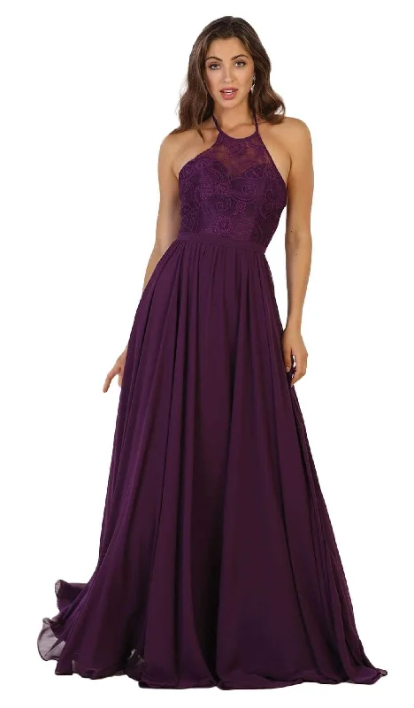 Plus size dresses featuring fuzzy accents are warm -May Queen - Embellished Illusion Halter A-line Evening Dress