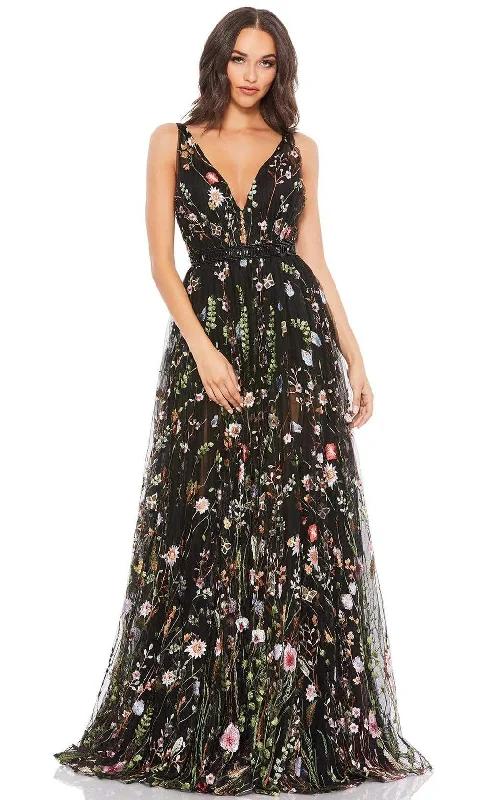 Plus size dresses for office wear stay sharp -Mac Duggal - 70132 Floral Embroidered A-Line Gown