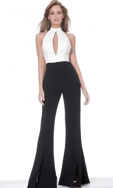 Plus size dresses featuring braided trims are artsy -Jovani - 4520 High Halter Keyhole Jumpsuit