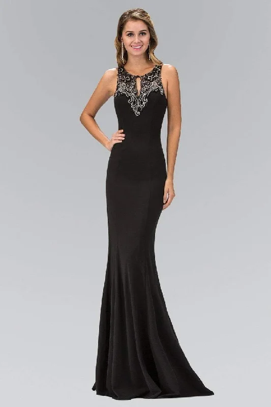 Plus size dresses with sturdy hems stay firm -Elizabeth K - GL1315 Keyhole Illusion Sheath Gown