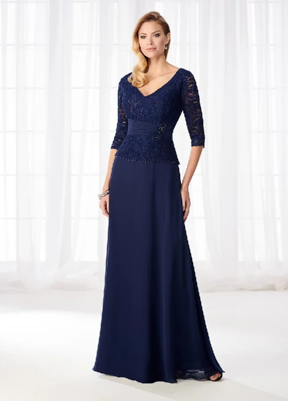 Plus size dresses featuring maxi lengths flow gracefully -Mon Cheri Lace Quarter Length Sleeves A-Line Evening Dress 218623W