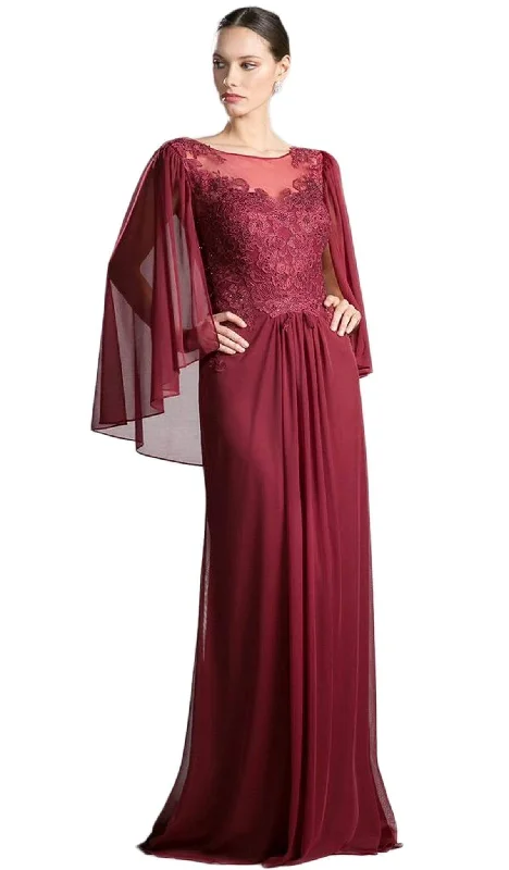 Plus size dresses for bridal parties glow elegantly -Cinderella Divine - Beaded Lace Sheath Dress With Sheer Cape