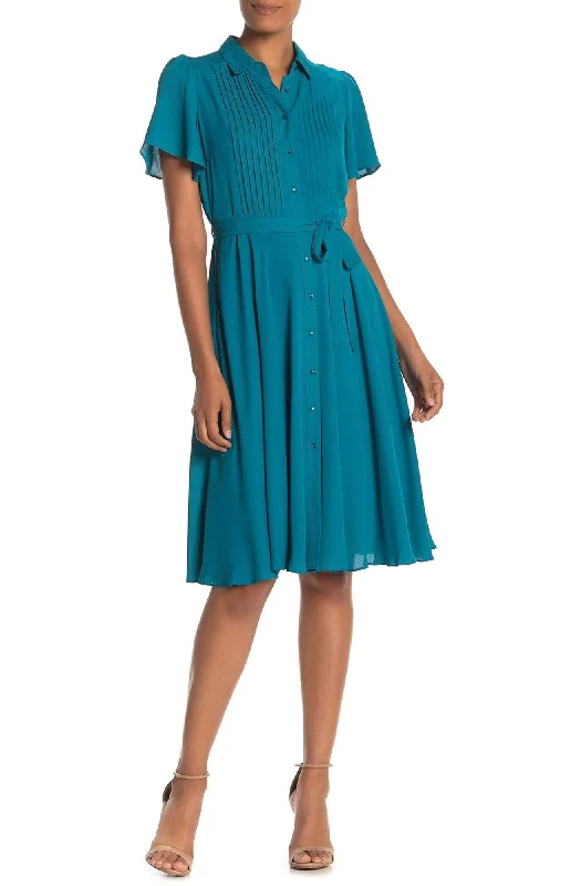 Plus size dresses featuring mesh overlays feel chic -Nanette Nanette Lepore - NM9K136X4 Short Sleeve Collared A-line Dress