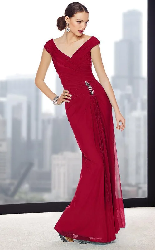 Chic plus size dresses for evenings drape perfectly -Alyce Paris Brooch Accented Sheath Evening Gown 29709 - 1 pc Vermillion In Size 14 Available