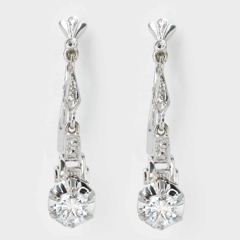 Medium hoop earrings for an everyday look with the perfect balance of style-0.82ctw Round Diamond Vintage Buttercup Dangle Earrings in 18K White Gold