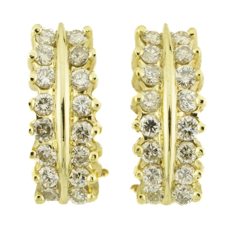 Best hoop earrings with floral designs for a feminine and delicate look-1.00ctw Round Diamond Accented Omega Back Earrings in 14K Yellow Gold