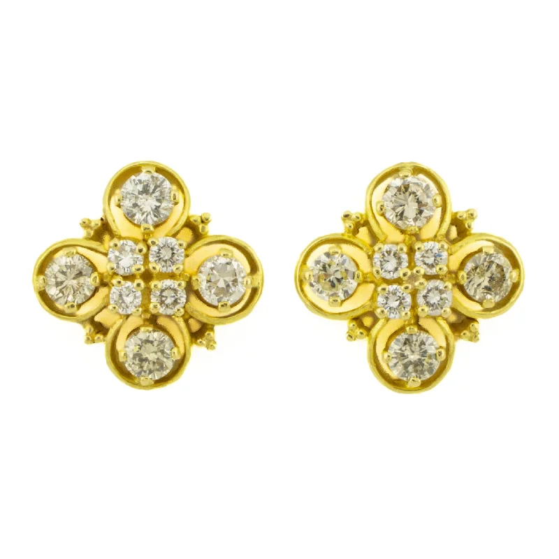 Best hoop earrings with twisted rope designs for a nautical-inspired style-1.20ctw Diamond Accented Cluster Earrings in 22K Yellow Gold